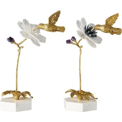 Luxury hummingbird crystal crafts Home decoration accessories light luxury copper Crystal home decore living room decoration