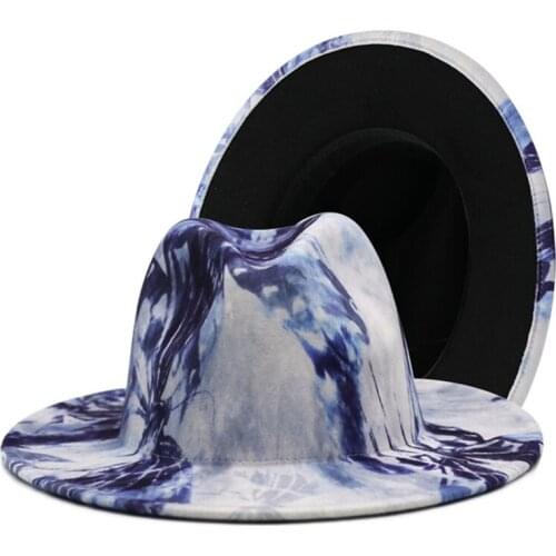 Fashion butterfly tie-dye woolen hat spring new style ladies' fedora hat jazz felt hat big brim fleece hat mens blue Panama hat