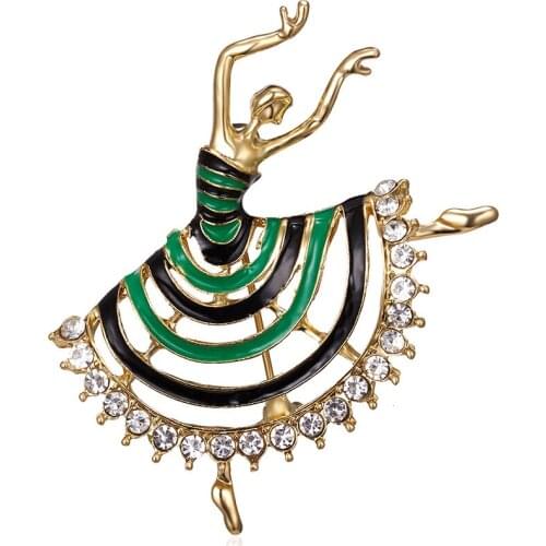 Rhinestone Dancing Girl Drawing Oil Figure Character Brooch Pin For Women Girl Fashion Enamel Dress Small Dress Series Jewelry