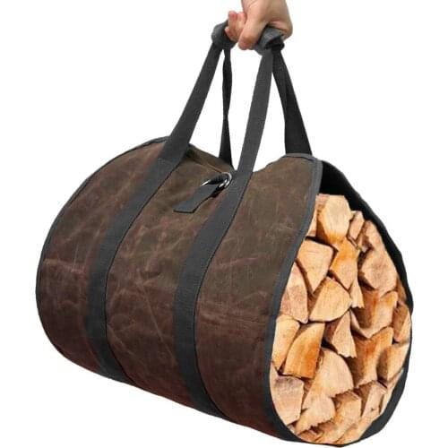 Outdoor Firewood Storage Bag Camping Canvas Firewood Transport Bag Portable Wooden Firewood Basket Household Multifunctional
