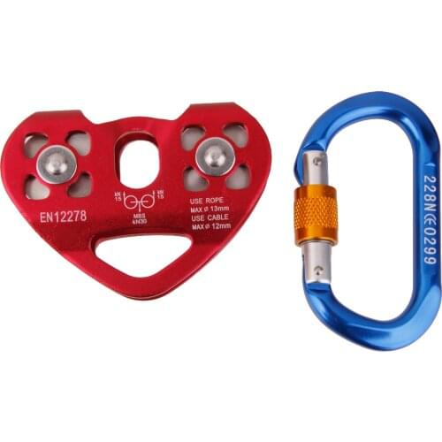 Tandem Speed Dual Pulley Zip Line Trolley 30KN with Climbing Mountaineering Buckle Carabiner 24KN