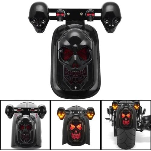 Universal Skull Motorcycle Tail Brake Stop Light + 2 LED Turn Signal Lamp For Harley Honda