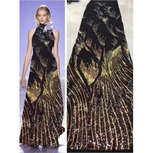 High-end atmosphere evening dress sequin embroidery African lace fabric fashion Nigerian style lace evening dress