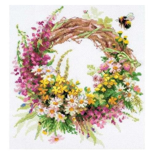 Top Quality Lovely Cute Counted Cross Stitch Kit Wreath With Firewood Flower Flowers and Bee riol 1456