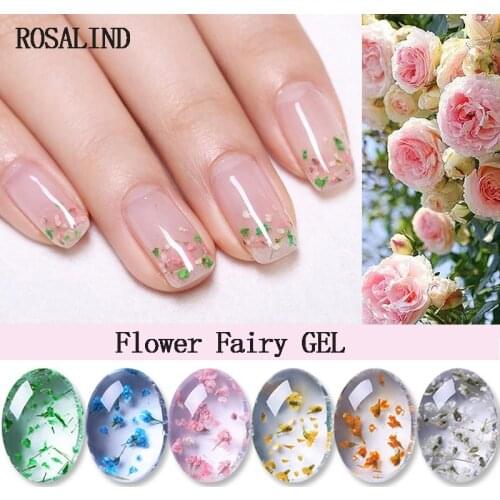 ROSALIND Nail Art Dried Flower Gum Gel Nail Polish For Manicure 3D DIY Desgin Paint Natural Fairy Need Gel Base And Top Coat 5ml