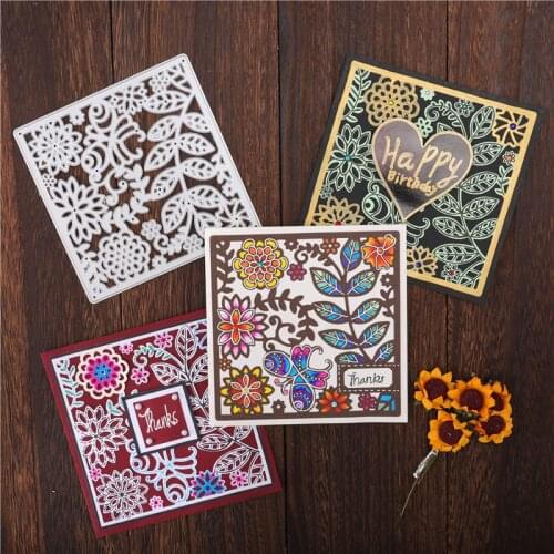 YaMinSanNiO Flower Square Metal Cutting Dies Embossing Stencil Scrapbook Spring Holiday Frame Template Punch Paper Craft Dies