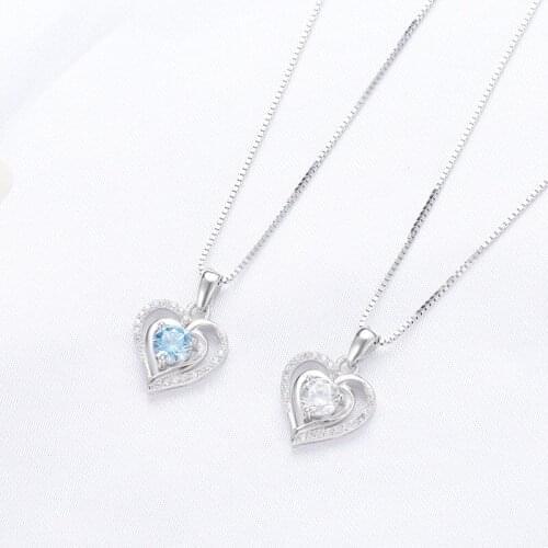 S925 Sterling Silver heart-shaped Necklace Pendant womens Korean heart phase seal Zircon Pendant Fashion Jewelry Chain