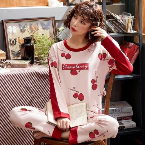 Womens Pure Cotton Spring And Autumn Plus Size Homewear Suit Pajamas Set