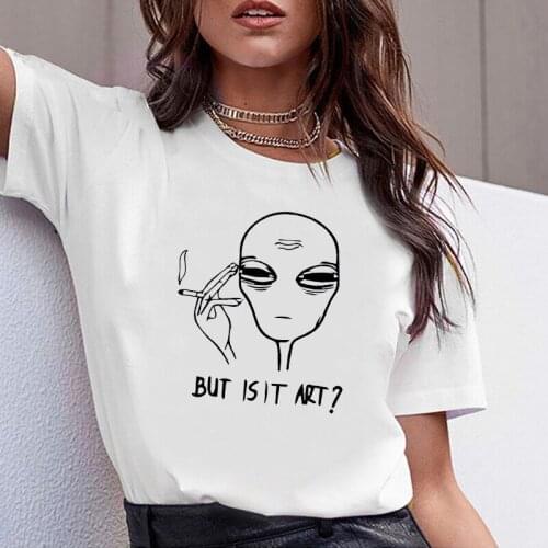 Women Fashion Clothes Alien Art Funny Tshirt Letters Casual Woman Printed Tee Ladies Female T-shirt Short Sleeve T Top