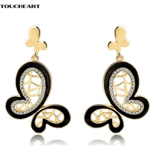 TOUCHEART Gorgeous Fashion Ethnic Gold color Butterfly Earrings Love Jewelry Brand Crystal Stud Earrings For Women SER160101