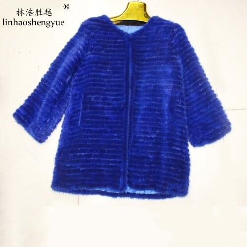 Linhaoshengyue Fashion Real Mink Fur Women Coat Warm in Winter Freeshipping