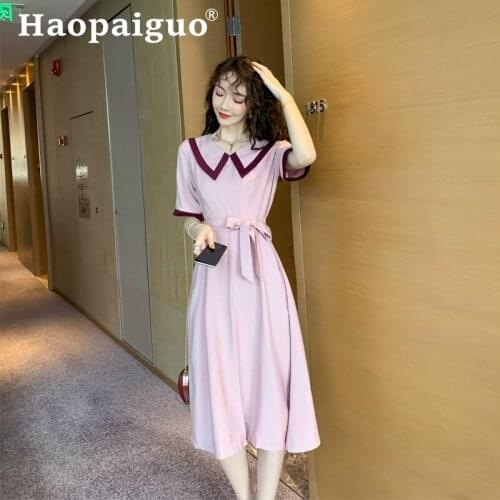 Preppy Style Summer Dress 2019 Short Sleeve Corset Vintage Pink Dress Women with Sashes Office Dress Plus Size Zomerjurk Dames