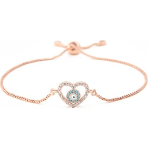 Gold silver Chain micro pave cz Zircon Cubic Zirconia bracelet rope adjusted Macrame heart eye Bangle hghg Fashion Jewelry