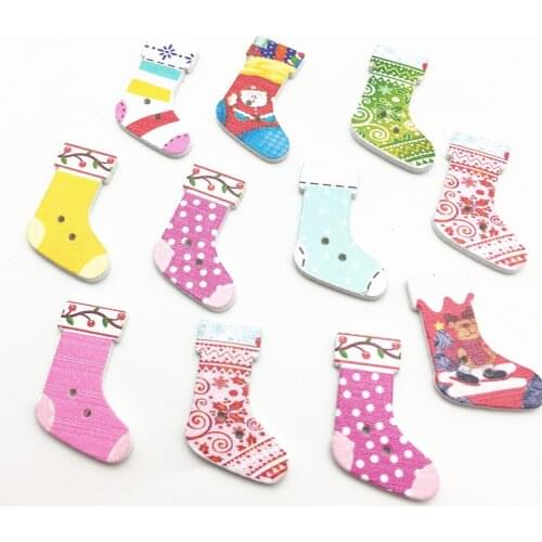 1000pcs 20x30mm Christmas Socks Wood Buttons Sewing 2-Hole Accessories Stocking Xmas Button Cardmaking DIY Crafts