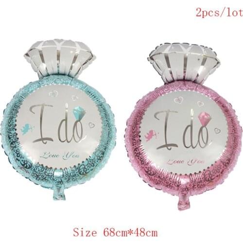 2pcs/lot blue pink Foil Diamond Ring Balloons I do love you Rings Globos Wedding Decoration Marriage Engagement Decor