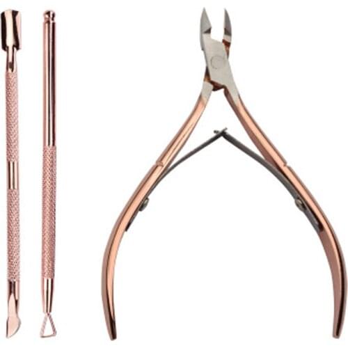 3pcs/bag Rose Gold Pro Stainless Steel Cuticle Remover Pusher Scissor Nail Tools Set Finger Dead Skin Nipper Clipper
