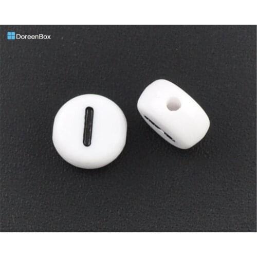 500 PCs Doreen Box Spacer Beads Acrylic Alphabet/Letter "I" Flat Round Bead 7mm For DIY Jewelry Making Accessories, Hole: 1mm