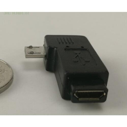 500pcs/lot Black 9mm Long Connector 90 Degree Right & Left Angled Micro USB 2.0 5Pin Male To Female M To F Extension Adapter