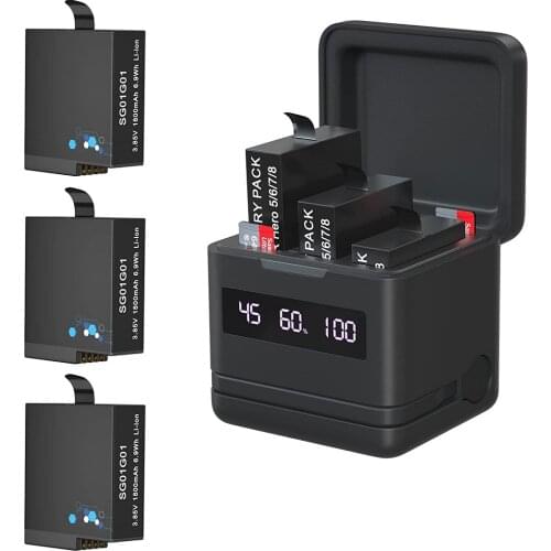 BINPAI GoPro Battery For Gopro 8 Hero 8 7 Black Hero 6 Hero 5 Action Camera Accessories and LED USB 3 Ways Portable Charger