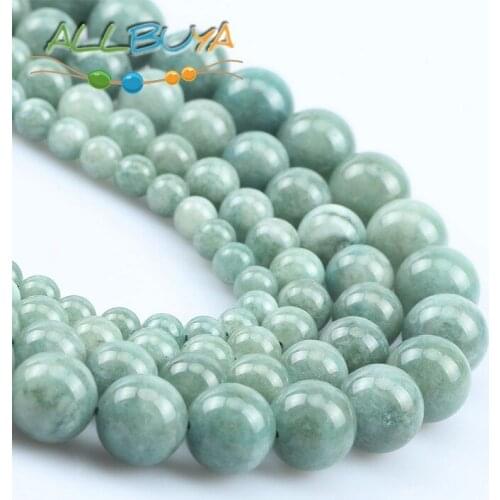 6 8 10 12mm Natural Stone Beads Smooth Green Burmese Jades Beads for Jewelry Making DIY Handmade Bracelet Necklace Accessories