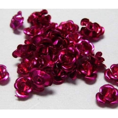 200 Hot Pink Aluminum Metal Rose Flower Beads 8mm Finding