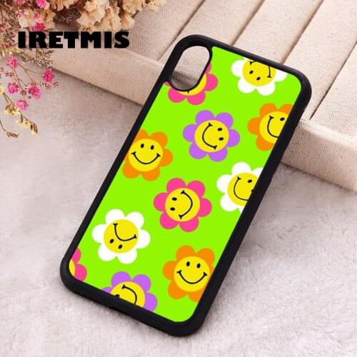 Iretmis 5 5S SE 2020 phone cover cases for iphone 6 6S 7 8 Plus X Xs Max XR 11 12 MINI Pro Soft Silicone Smiley Flowers Green