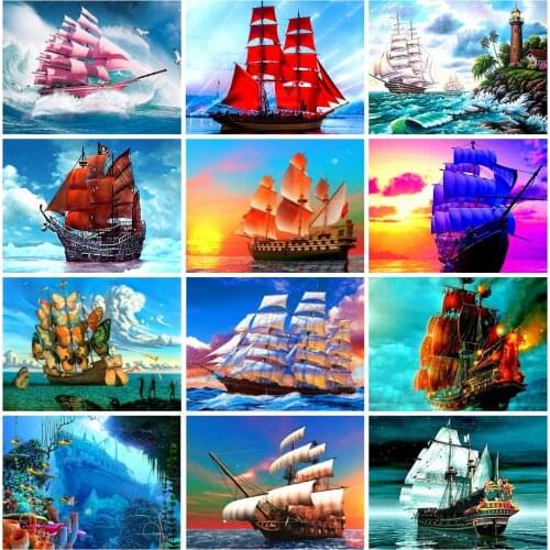 EverShine Diamond Painting Full Square Ship Diamond Embroidery Sea Landscape Cross Stitch Rhinestones Art Bead Picture Kits Gift