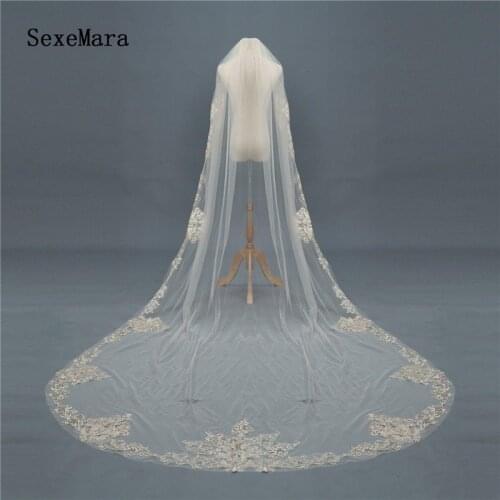 3M Long Wedding Veils Cathedral 1T Lace Applique Bride Veil With Comb White Ivory Champagne for Romantic Wedding