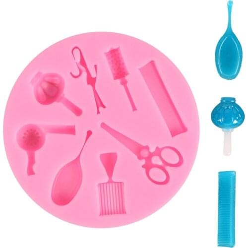 Baking Mold Hairdressing Tool Comb Scissors Hair Dryer Mirror Cake Decors Washing Cutting Blowing Fondant Chocolate Mold