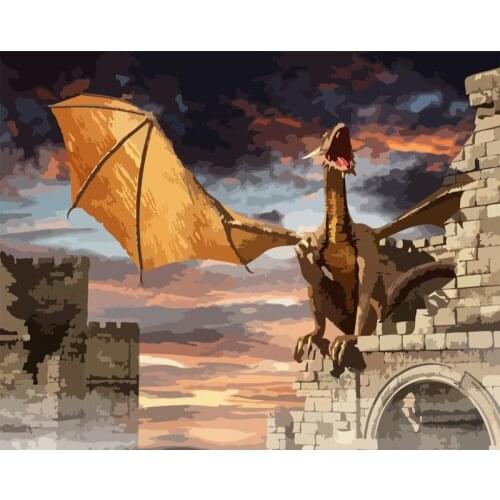 Dragon On The Castle Animal 40x50CM Painting By Numbers Hand Painted Oil Adult Child Picture Colouring Home Decor Unique Gift