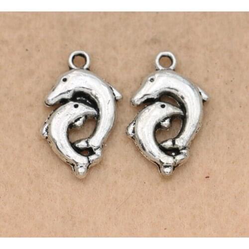 KJjewel Tibetan Silver plated Dolphin Charms Pendants Handmade Jewelry Diy Jewelry Making Bracelet Craft 22x12mm