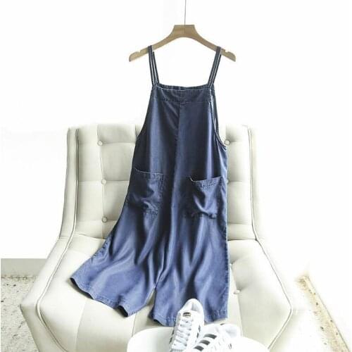 Korea Fashion Spring Summer Women Double Pocket Cotton Denim Loose Jumpsuits Pants Spaghetti Strap Casual Wide Leg Pants V338