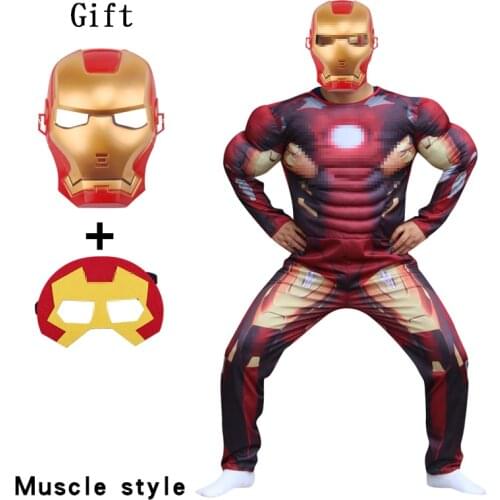 Halloween Ironboy Muscle Adult Men Children Kids With Mask Costume Fantasia Super Heroes Christmas Party Dress