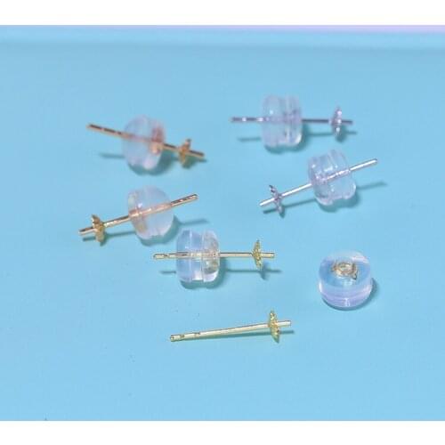 HOT CHEAP 18K Gold Stud Earrings Mountings Settings AU750 Jewelry Findings Mounts for Pearls Jade Coral Crystal Beads Stones