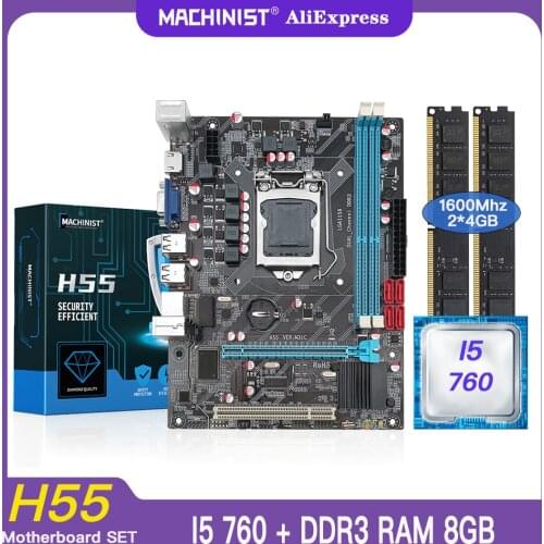 H55 motherboard LGA 1156 set kit gamer pc with Intel core I5 760 processor DDR3 8GB(2*4GB) 1600mhz desktop RAM memory HM55-P3
