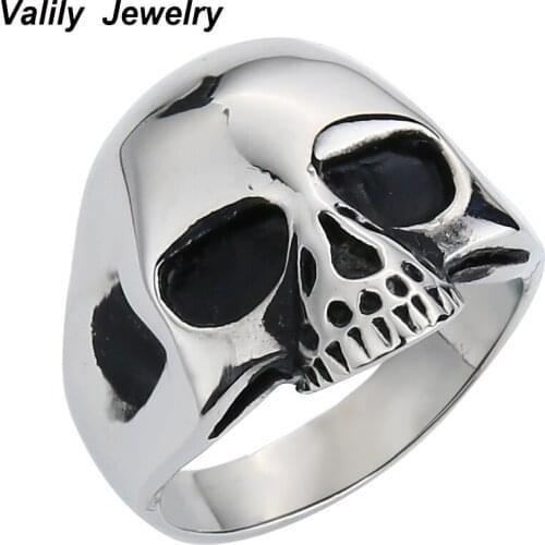 EdgLifU Gold-color Men Ring Vintage Motor Biker Half Alien Skull Ring Stainless Steel Band Rings for Men Party Jewelry