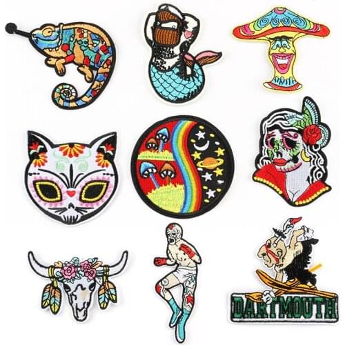 Patches for Clothes Drunk Dance Man Cow Head Cat Head Lizard Dartmouth Embroidered Iron on Patch