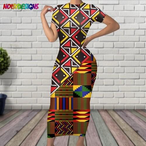 NOISYDESIGNS Retro African Print Short Sleeve Summer Dress For Women Casual Dresses Elegant Female Plus Size Party Dress 2021