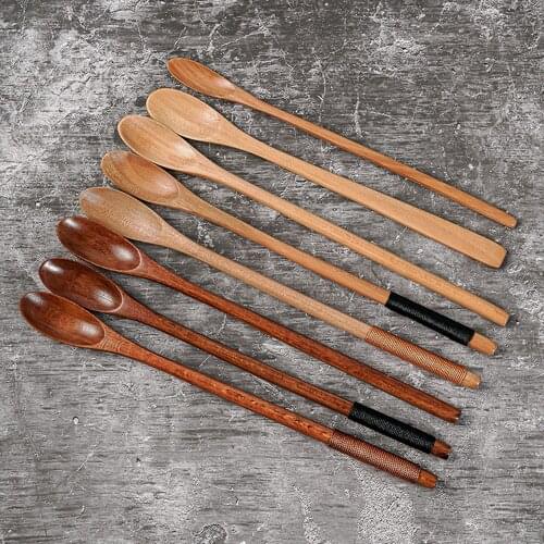 New 1PC Wooden Coffee Spoon With Long Handle Paint Color Honey Scoops Dessert Tea Spoon Kitchen Gadget Tool Tableware
