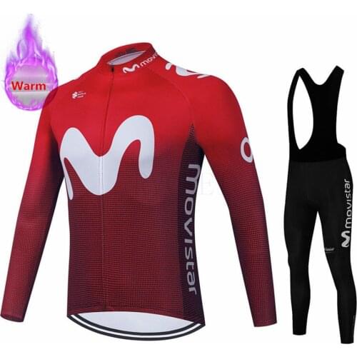 New Movistar Winter Fleece Cycling Jersey Set Mountian Bicycle Clothes Wear Ropa Ciclismo Racing Bike Clothing Cycling Set