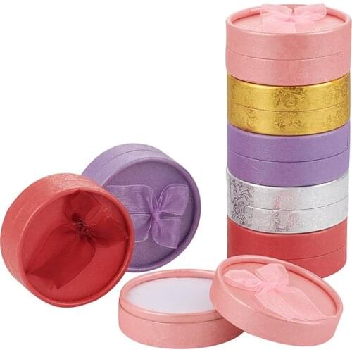 Pandahall 12pcs Cardboard Bracelet Jewelry Boxes Paper with Sponge inside Bowknot Outside Flat Round 8.4x3.5cm