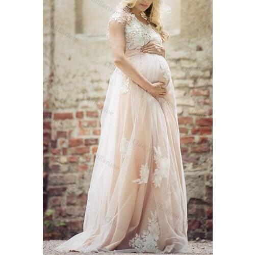 Lace embroidered evening gown womens long maternity bathrobe tulle sleeveless robe shooting dress