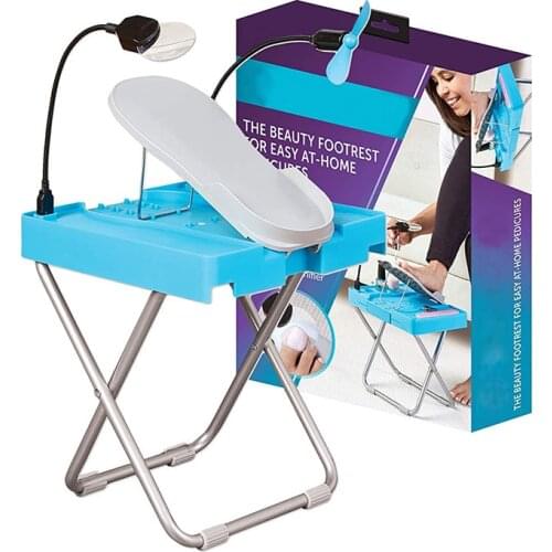 Beauty Footrest for Home Pedicures Treat Feet Pedicure Stand Manicure Stool with LED Light Magnifier Fan Non-Slip Mat