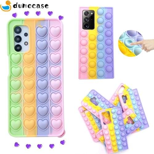 Push It Relieve Stress Phone Case for Samsung S21 S20 S10 S9 Plus Note 20 Ultra A50 A51 A71 A52 A32 A12 A70 Bubble Rainbow Coque