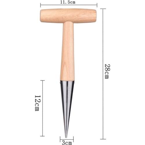 Stainless Steel Sow Dibber for Planting Outdoor Loosen Soil Accessory Plant Wood Handle Tools Hole Punch Durable Garden