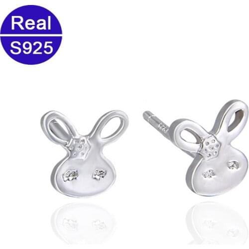 Fashion Small Cute Animal 925 Sterling Silver Rabbit Stud Earrings For Girls New Year Gifts Real Fine Jewelry Wholesale