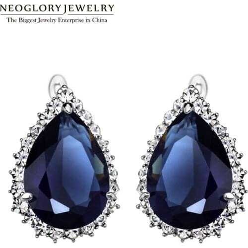 Neoglory Waterdrop Zircon & Rhinestone Drop Earrings For Women White & Blue Color Wedding Classic Jewelry 2020 New Hot Gift