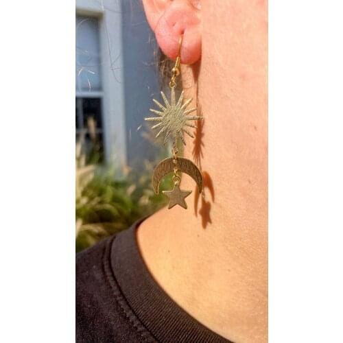 Celestial earrings | Sun and moon earrings | Star earrings | Brass earrings | Gold earrings | Space earrings