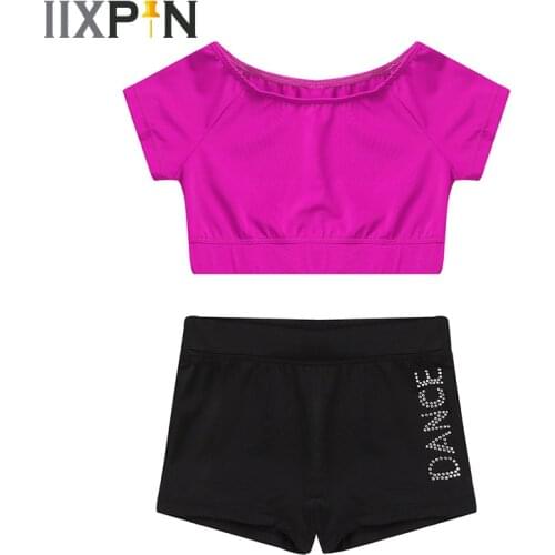 Gymnastics leotard for Girls Tankini dance Outfit Short Sleeves Tank Top with Letters Printed Bottoms Ballet Dance Gym Workout