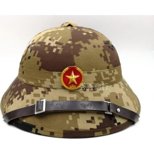 VIETNAM WAR ARMY HAT NVA VIETCONG VC PITH HELMET JUNGLE CAMOUFLAGE CAP Marpat Woodland WITH RED STAR BADGE